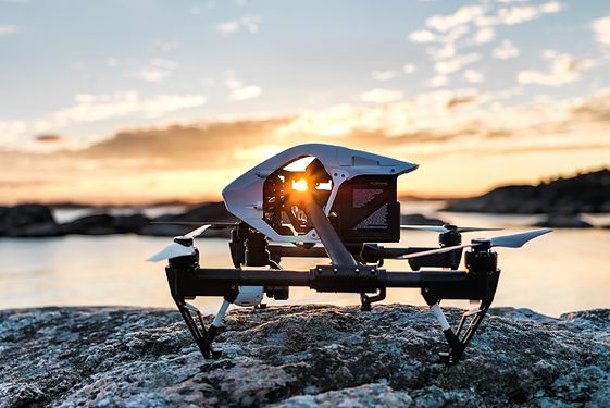 Close up of drone with mountains in background 
