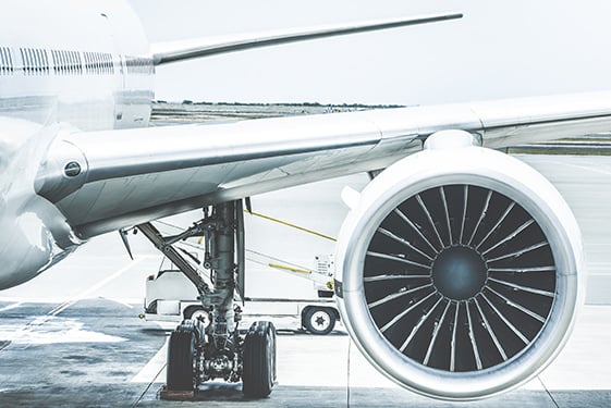Plane wheels and jets close up
